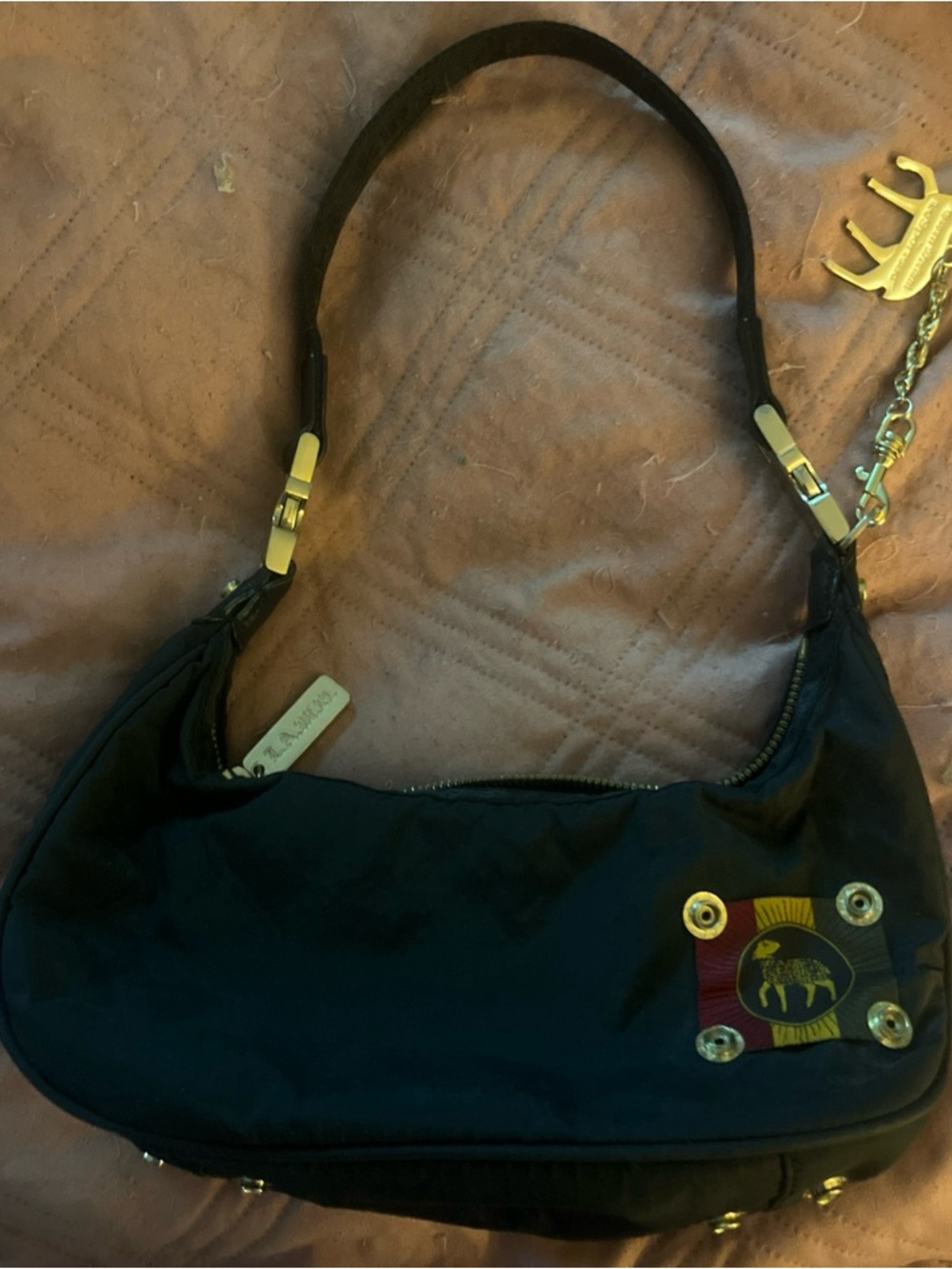 LAMB Lesportsac Ribbon Detail BOW Black Handbag with Gold Tag Accent - Picture 2 of 12